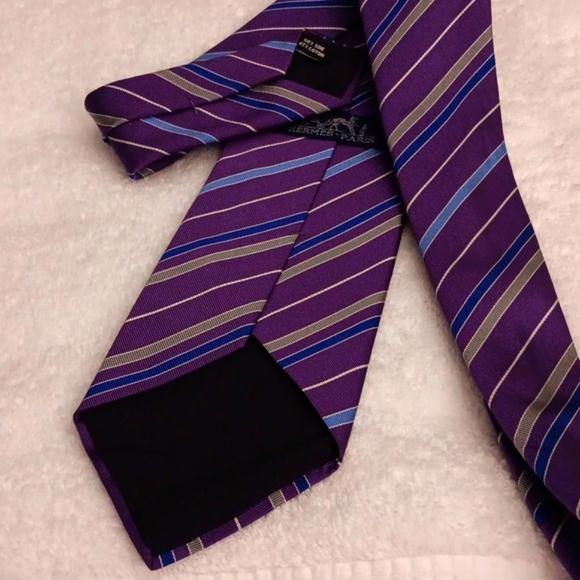 Authentic HERMES Purple/Blue Multicolor Stripe Tie (NWOT) - Picture 5 of 6